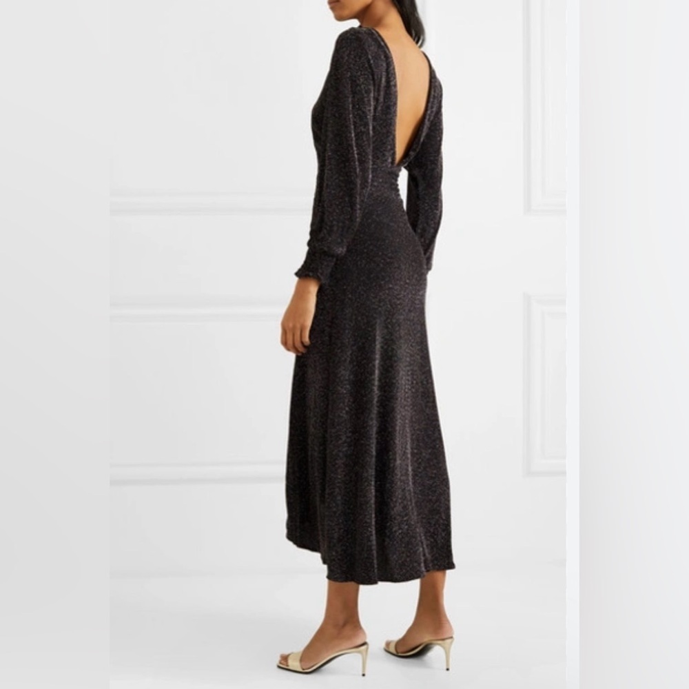 Maje Rio Metallic Long Sleeve Midi Dress size M